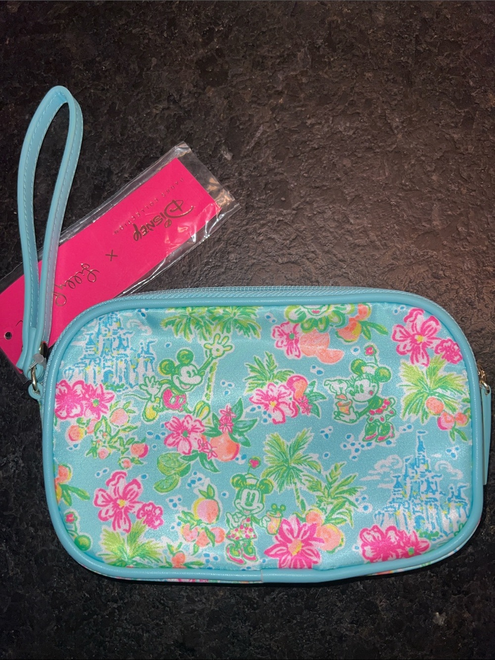 Lilly Pulitzer Disney Aqua zipper Pouch wristlet gillie blue Pink Ibiza new